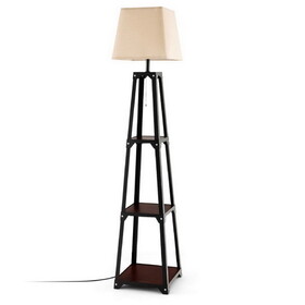 Costway 45812679 Trapezoidal Designed Floor Lamp with 3 Tiered Storage Shelf-Brown