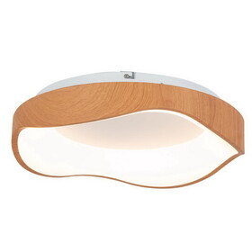 Costway 24W Modern LED Mount Ceiling Light with Wood Pattern and Metal Frame-Brown