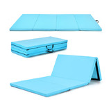 Costway 04735921 4-Panel Folding Gymnastics Mat with Carrying Handles for Home Gym-Blue