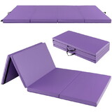 Costway Folding Gymnastics Mat with Carry Handles and Sweatproof Detachable PU Leather Cover-Purple