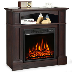 Costway 70869345 32 Inch 1400W Electric TV Stand Fireplace with Shelf-Natural