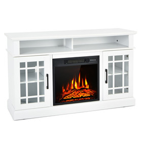 Costway 80351476 48 Inch Electric Fireplace TV Stand with Cabinets for TVs Up to 50 Inch-White