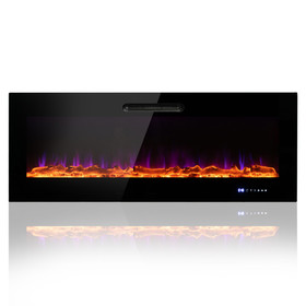Costway 81960723 50/60 Inch Wall Mounted Recessed Electric Fireplace with Decorative Crystal and Log-60 inches
