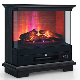 Costway 38524709 27 Inch Freestanding Electric Fireplace with 3-Level Vivid Flame Thermostat-Black