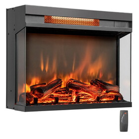 Costway 75381246 23-inch 3-Sided Electric Fireplace Insert with Remote Control-Black