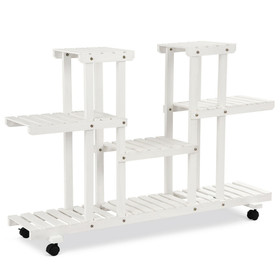 Costway 38497150 4-Tier Wood Casters Rolling Shelf Plant Stand