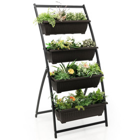 Costway 97853214 4-Tier Vertical Raised Garden Bed with 4 Containers and Drainage Holes-M