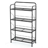 Costway 46397125 4-Tier Folding Plant Stand with Adjustable Shelf and Feet-Black