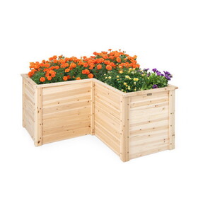 Costway 72138456 24 Inch L-Shaped Wooden Raised Garden Bed with Open-Ended Base-Natural