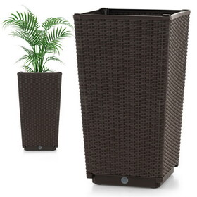 Costway Outdoor Wicker Flower Pot Set of 2 with Drainage Hole for Porch Balcony