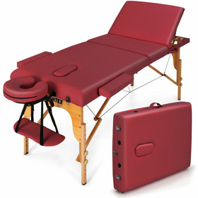 Costway 57018296 3 Fold Portable Adjustable Massage Table with Carry Case-Red