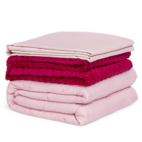 Costway 18250769 10lbs 3 Pieces Heavy Weighted Duvet Blanket-Pink