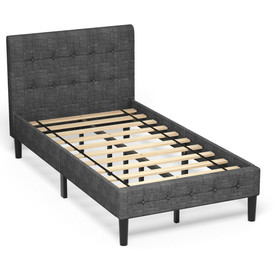 Costway 61075498 Platform Bed with Button Tufted Headboard-Gray