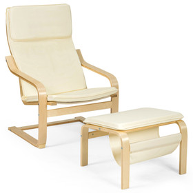 Costway 80935624 Relax Bentwood Lounge Chair  Set with Magazine Rack-White