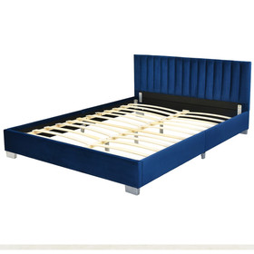 Costway 54906781 Full Tufted Upholstered Platform Bed Frame with Flannel Headboard-Navy