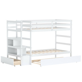 Costway 94163027 Twin Over Twin Bunk Bed with Storage Shelf and Drawer-White