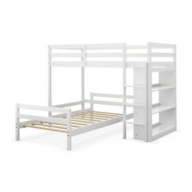 Costway 18546309 Twin Over Twin Loft Bunk Bed with Bookcase-White