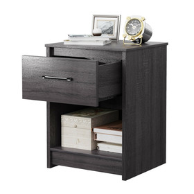 Costway 28671049 Wooden Nightstand with Drawer and Open Storage Compartment-Black