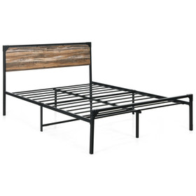 Costway 86214795 Metal Platform Bed Frame with Wooden Headboard-Full Size