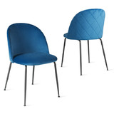 Costway 57329861 Set of 2 Upholstered Velvet Dining Chair with Metal Base for Living Room-Blue