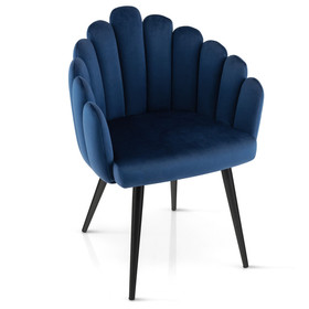 Costway 42193856 Modern Velvet Dining Chair with Metal Base and Petal Backrest-Blue