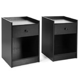 Costway 61589024 Set of 2 Nightstand with Drawer Cabinet End Side Table Raised Top-Black
