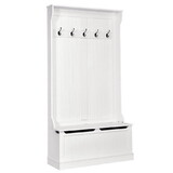Costway 06412938 3-in-1 Entryway Hall Tree Coat Rack Shoe Bench with Hooks and Bottom Storage-White