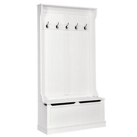 Costway 06412938 3-in-1 Entryway Hall Tree Coat Rack Shoe Bench with Hooks and Bottom Storage-White