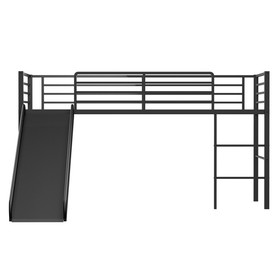 Costway 38246701 Twin Metal Loft Bed with Slide Safety Guardrails and Built-in Ladder-Black