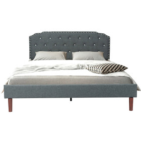 Costway 05294163 Upholstered Bed Frame with Adjustable Diamond Button Headboard-Queen Size