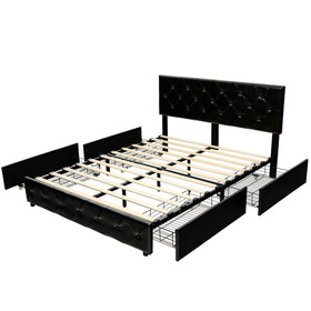 Costway 40921876 Full/Queen PU Leather Upholstered Platform Bed with 4 Drawers-Queen Size