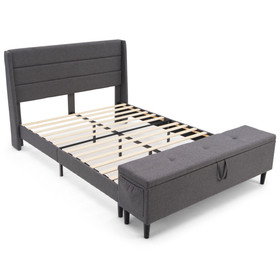 Costway 74281905 Full/Queen Size Upholstered Platform Bed Frame with Storage Ottoman-Queen Size