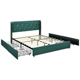 Costway 64135029 Full/Queen Size Upholstered Bed Frame with 4 Drawers-Green-Queen Size