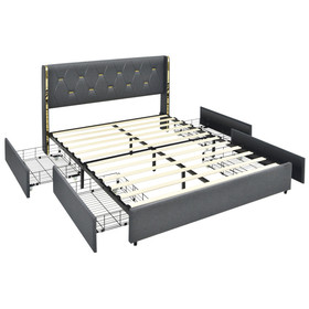 Costway 85217403 Full/Queen Size Upholstered Bed Frame with 4 Storage Drawers-Queen Size