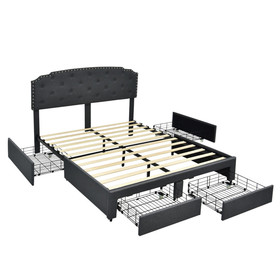 Costway 58362497 Platform Bed Frame with 4 Storage Drawers Adjustable Headboard-Queen Size