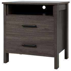 Costway 68593172 Modern Wood Grain Nightstand with Cable Hole and Open Compartment-Walnut