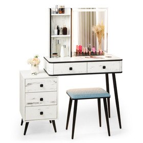 Costway 19724836 Vanity Makeup Table Set with Lighted Mirror-White