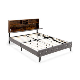 Costway 58467912 Full/Queen Size Upholstered Bed Frame with Storage Headboard-Queen Size