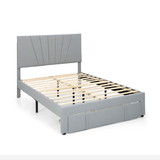 Costway 25816947 Full/Queen Size Upholstered Bed Frame with Drawer and Adjustable Headboard-Full Size