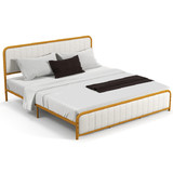 Costway 84739215 Upholstered Gold Platform Bed Frame with Velvet Headboard-King Size