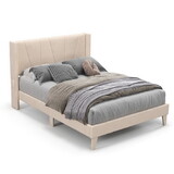 Costway Full/Queen Size Upholstered Bed Frame with Geometric Wingback Headboard-Full Size