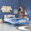 Costway 57316894 Twin Size Kids Bed Frame Car Shaped Metal Platform Bed with Upholstered Headboard