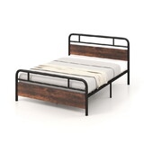 Costway Twin/Full/Queen Size Bed Frame with Industrial Headboard-Full Size