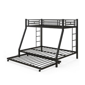 Costway 64917283 Twin Over Full Bunk Bed Frame with Trundle for Guest Room-Black