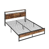 Costway Full/Queen Bed Frame with 2-Tier Storage Headboard and Charging Station-Queen Size