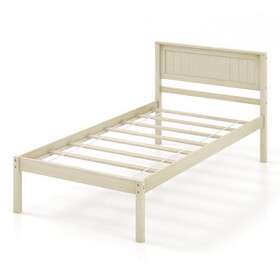 Costway Twin/Full/Queen Size Wooden Bed Frame with Headboard and Slat Support-Twin Size