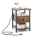Costway 1/2 Pieces 3-Tier Nightstand with Charging Station and Drawer-1 Piece