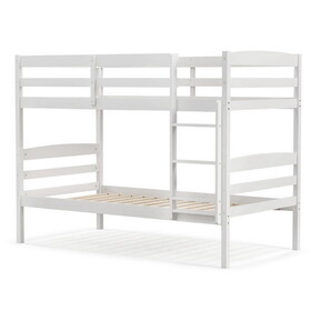 Costway Solid Wood Twin Over Twin Bunk Bed Frame with High Guardrails and Integrated Ladder-Espresso