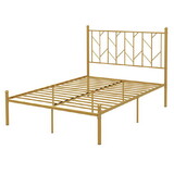 Costway Twin/Full Size Metal Platform Bed Frame with Vintage Headboard-Twin Size