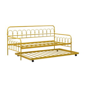 Costway 15926478 Twin Size Golden Metal Daybed with Trundle and Lockable Wheels-Twin Size